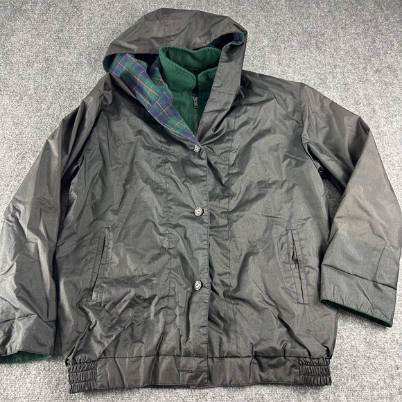 Orvis Jacket Mens Medium Black Hooded Fleece Lined Nylon Outdoor Rain Coat